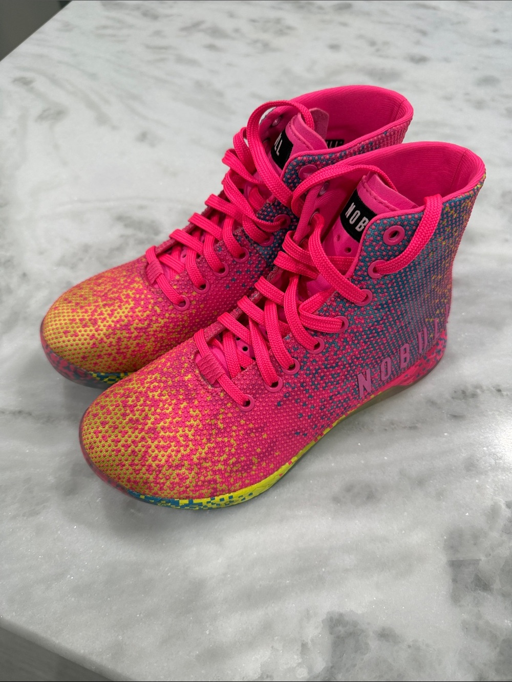 NOBULL High-Top Athletic Sneakers in Hot Pink with Yellow Accents